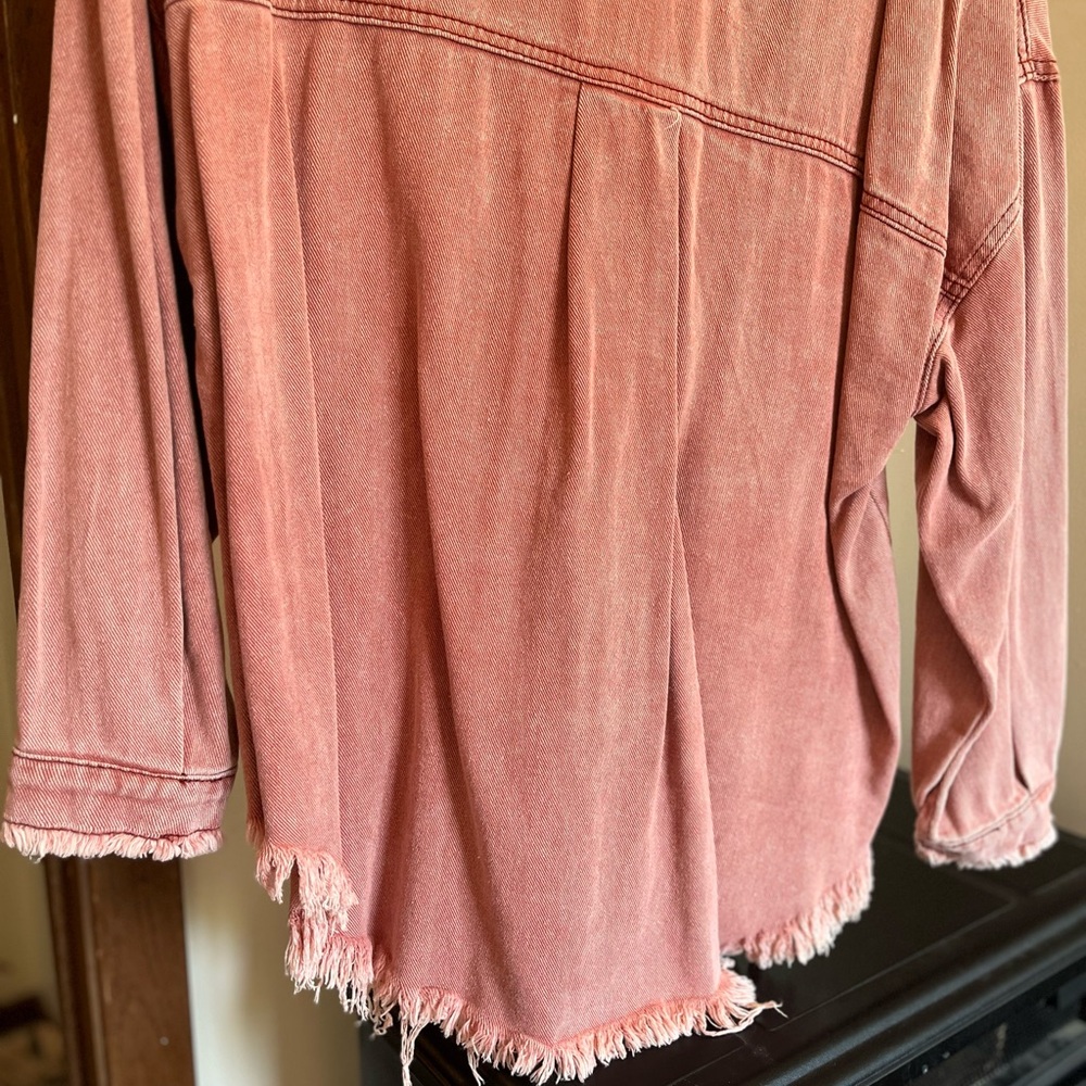 Pink Red Ripped Button Jacket - Picture 8 of 9